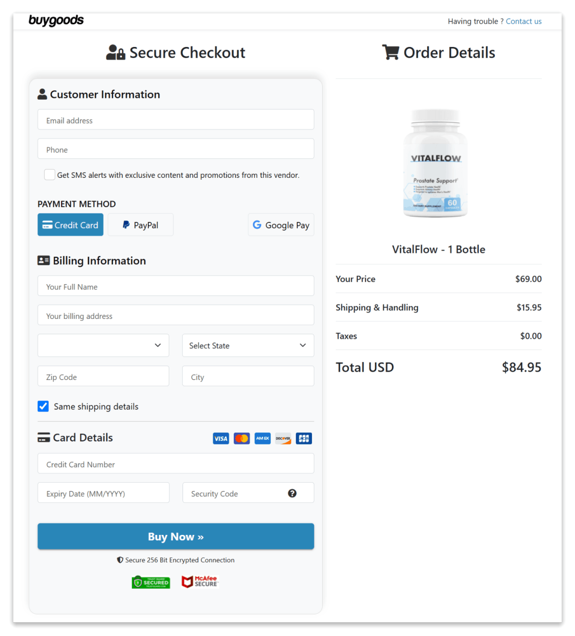 Vital Flow Secure Checkout Page